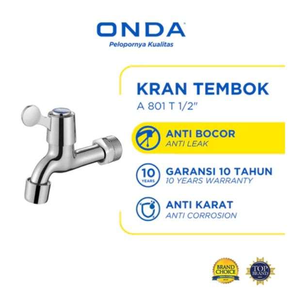 ONDA Kran Air Tembok A 801 T 1/2 In Kran Taman Keran Wudhu Anti Bocor Kran Dinding Kran Toilet Mandi