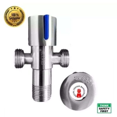 Stop Kran Air Shower Double 1/2" inch Stainless Steel SUS 304 / Keran T 2 Cabang Bidet WC Faucet Closet Angle Valve Sink