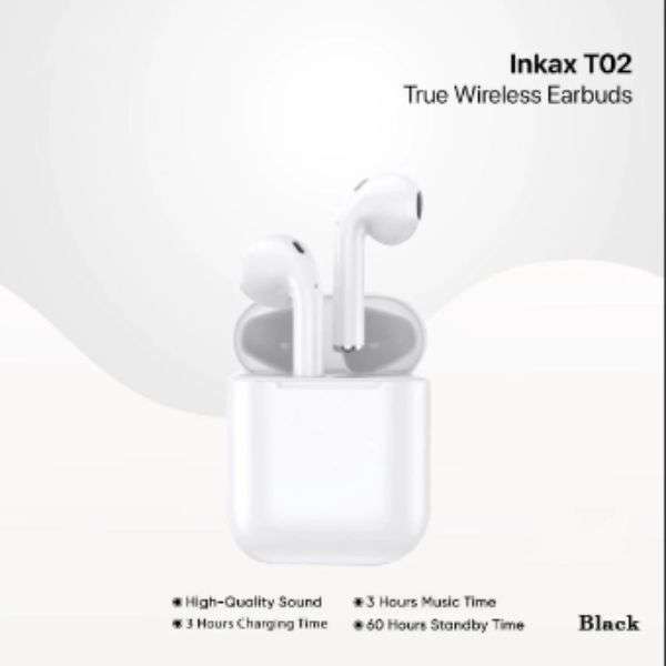 Inkax T02C True Wireless Earphones – Bluetooth 5.0, High-Quality Sound, 3 Jam Music Time, Desain Ringan & Ergonomis