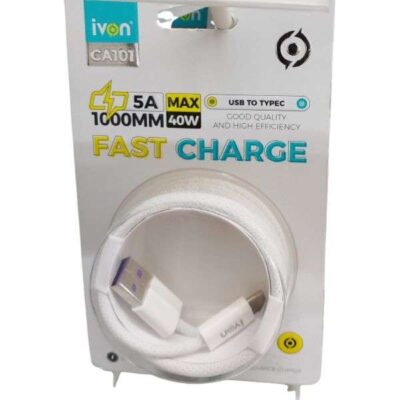 Kabel Charger Ivon CA101 1 Meter – USB to Type-C Fast Charge 5A 40W | Anti Putus & High Efficiency
