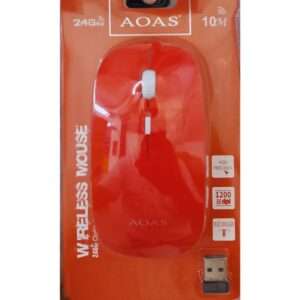 Mouse Wireless AOAS 2.4GHz – 1200 DPI High Precision, Warna Merah, Jangkauan 10M & Receiver USB