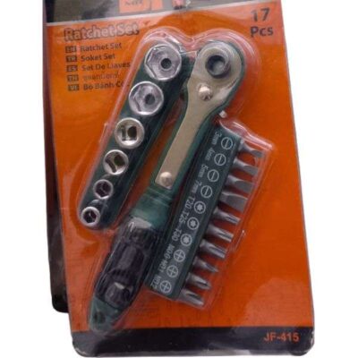 Ratchet Set 17 Pcs JF-415 – Kunci Sok Multifungsi, Obeng Set Lengkap, Peralatan Reparasi Serbaguna