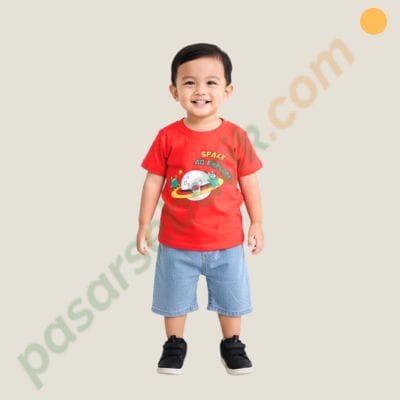 Setelan Anak Laki Laki Virgie 31701276 - Baju Kaos Merah & Celana Jeans Denim Size S