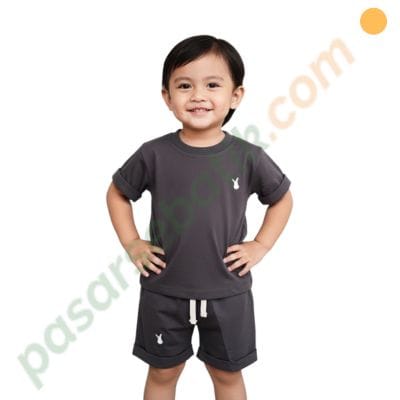 Nagatomi Setelan Anak Laki-Laki 31701319 Motif Kelinci Katun Premium Abu Tua - Baju Anak Cowok Minimalis Terbaru 2026 Size 1 Usia 1-2 Tahun Original