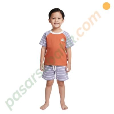 Setelan Baju Anak Laki-Laki Umumu Usia 3–4 Tahun | Katun Adem Motif Stripe | Nyaman & Stylish