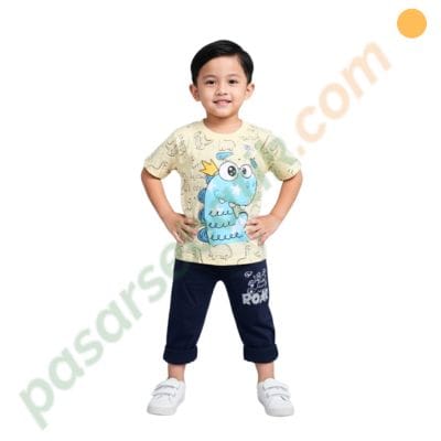 Setelan Baju Anak Laki-Laki Pao Pao Original Karakter Dino Roar 31701319 Bahan Katun Premium Adem Usia 3-4 Tahun Size 3