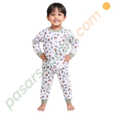 Setelan Baju Anak Nasuka Lengan Panjang Motif Beruang | Katun Adem | Usia 3–4 Tahun