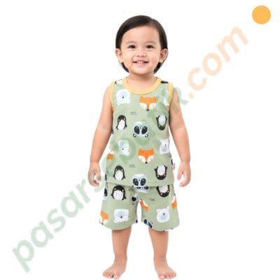 Setelan Baju Anak Velvet Tanpa Lengan Motif Hewan | Katun Adem | Usia 1–2 Tahun