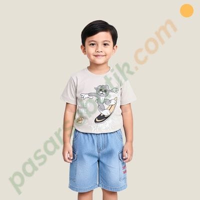 Calory Setelan Anak Laki-Laki Art 31701406 Kaos Misty Surfer Wave Celana Jeans Cargo Premium - Baju Anak Cowok 9-11 Tahun Size 10 Original Terbaru 2026