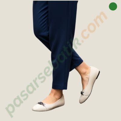 Sepatu Kerja Balet Wanita Jestin 63401220 Flat Shoes Gesper Rantai Cream 36-40
